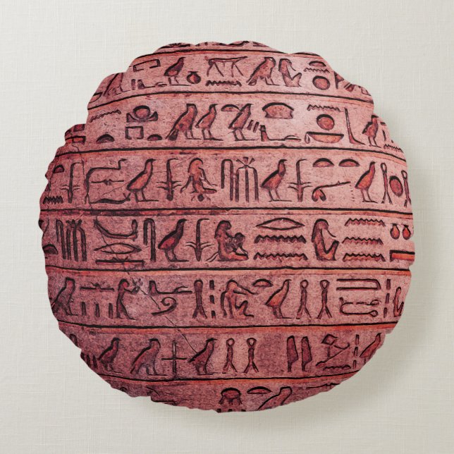 Hiéroglyphes égyptiens anciens Coussin rouge rond (Devant)