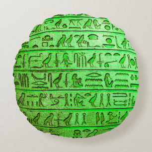 Hiéroglyphes égyptiens anciens Coussin vert ronde