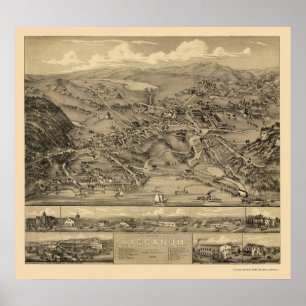 Higganum, CT Panoramische Kaart - 1881 Poster