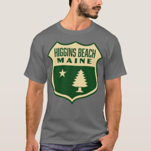 Higgins Beach Maine Retro Pine Tree Shield Tan T-shirt
