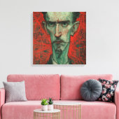 High Contrast Expressionist Portrait in Red and Gn Canvas Afdruk (Insitu (Woonkamer))