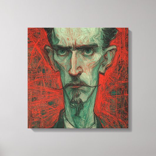 High Contrast Expressionist Portrait in Red and Gn Canvas Afdruk (Voorkant)