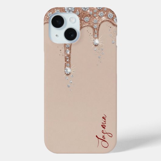 High-End Beige & Roze Goud Glitter Drip Case-Mate iPhone Case (Achterkant)