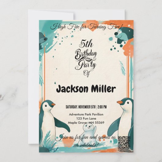 High Five 5th Birthday, Blauwgroen en Sinaasappel, Kaart (Voorkant)