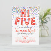 High Five 5th Birthday Confetti Invitation Kaart (Staand voorkant)