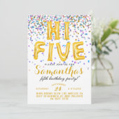 High Five 5th Birthday Confetti Invitation Kaart (Staand voorkant)