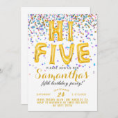 High Five 5th Birthday Confetti Invitation Kaart (Voorkant / Achterkant)