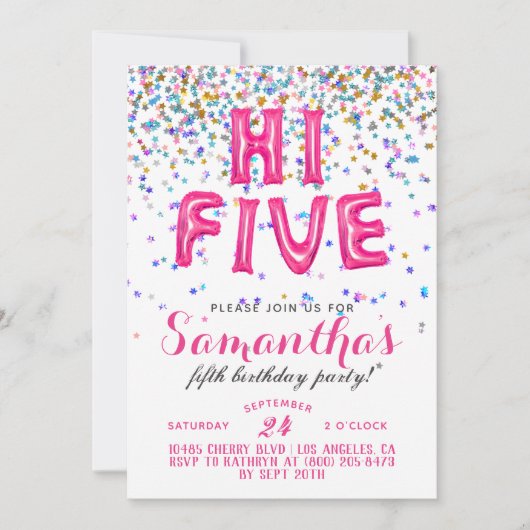 High Five 5th Birthday Confetti Invitation Kaart (Voorkant)
