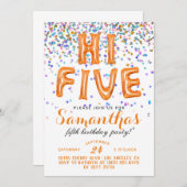 High Five 5th Birthday Confetti Invitation Kaart (Voorkant / Achterkant)