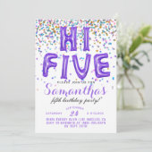 High Five 5th Birthday Confetti Invitation Kaart (Staand voorkant)
