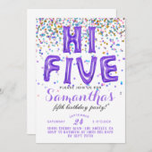 High Five 5th Birthday Confetti Invitation Kaart (Voorkant / Achterkant)
