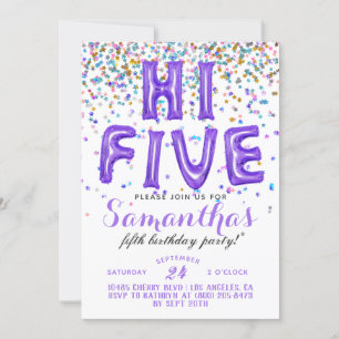 High Five 5th Birthday Confetti Invitation Kaart