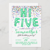 High Five 5th Birthday Confetti Invitation Kaart (Voorkant / Achterkant)