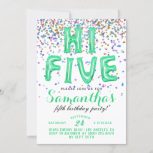 High Five 5th Birthday Confetti Invitation Kaart