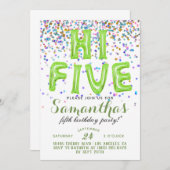 High Five 5th Birthday Confetti Invitation Kaart (Voorkant / Achterkant)