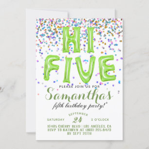 High Five 5th Birthday Confetti Invitation Kaart