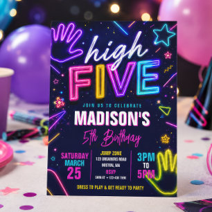 High Five Neon Glow Verjaardagsfeestje Kaart