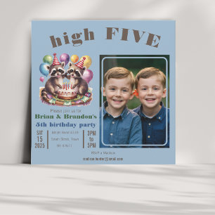 High Five Verjaardagsfeest Tweelingen Mapache them Kaart