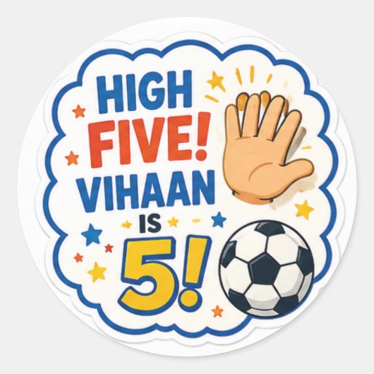 High Five ! Vihaan a 5 ans Autocollant pour fête d (Devant)