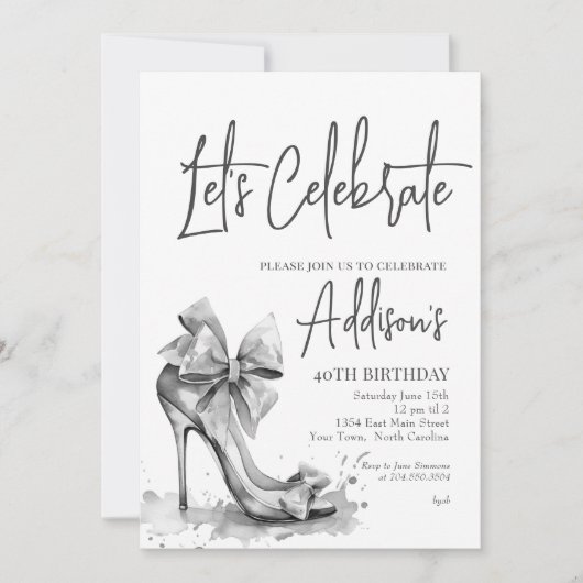 High Heel black bow 40th Birthday Party Invitation (Devant)