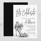 High Heel black bow 40th Birthday Party Invitation Kaart (Voorkant / Achterkant)
