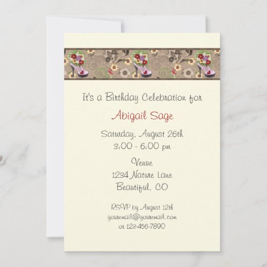High Heel Schoen en Bloemen Verjaardag Uitnodiging (Achterkant)