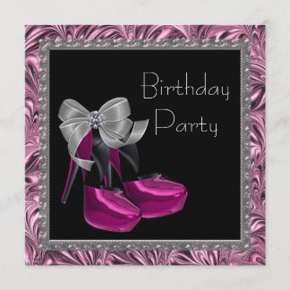 High Heel Schoenen Hot Pink Black Verjaardagsfeest Kaart