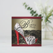 High Heel Shoes Rode Zebra Uitnodigingen (Staand voorkant)