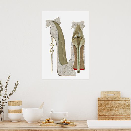 High Heels Lace en Bows Stiletto schetst Poster va (Keuken)