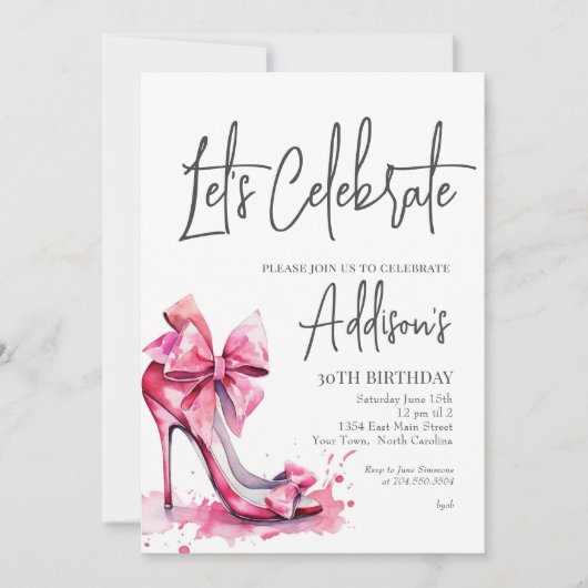 High Heels Pink bow 30th Birthday Party Invitation (Devant)