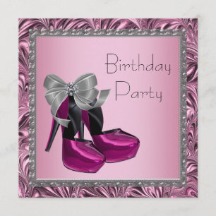 High Hiel Shoes Hot Pink Black Birthday Party Kaart