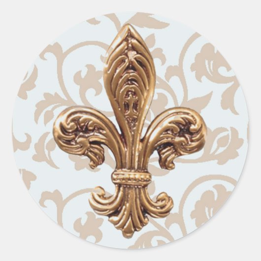 High life poeder blauwe scroll met fleur de lis st ronde sticker (Voorkant)