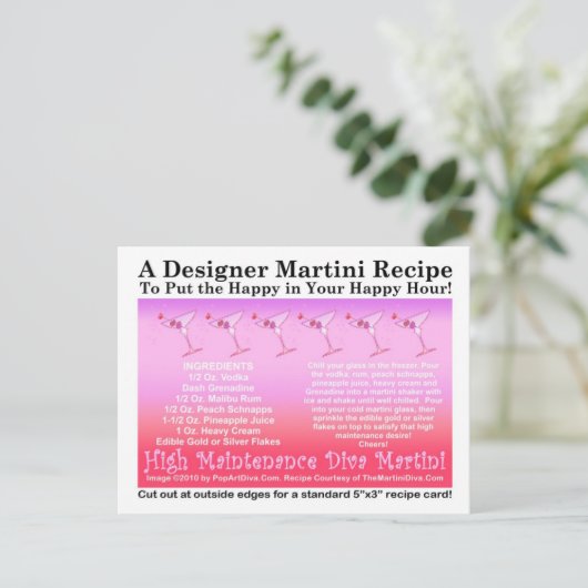 High Maintenance Diva Pink Martini Recipe Briefkaa Briefkaart (Staand voorkant)