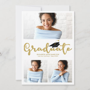 High School 3 Photo Glitter Afstudeerder Aankondig Aankondiging