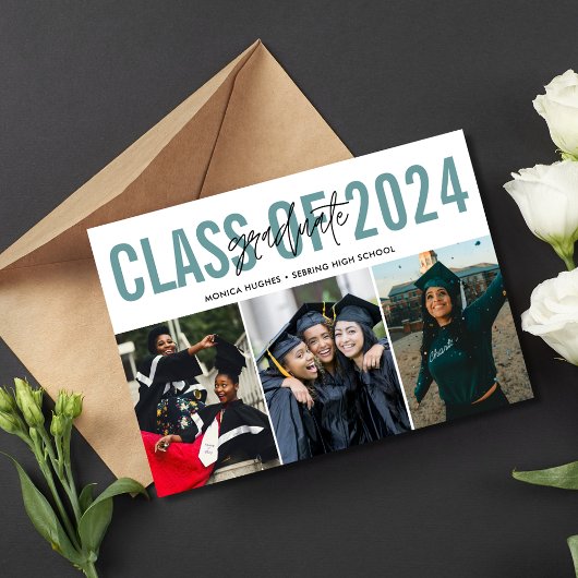 High School Afstuderen 3 Foto Blauwgroen Aankondiging