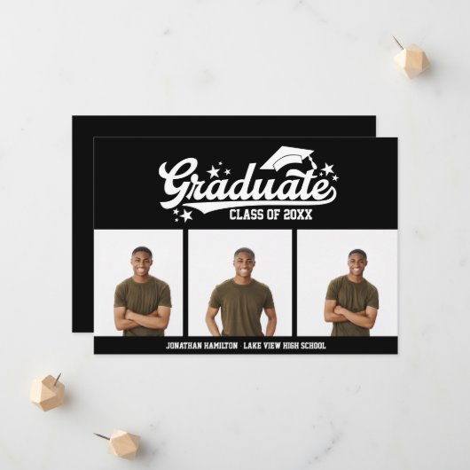 High School Afstuderen Aankondiging 3 Foto (Voorkant / Achterkant in situ)