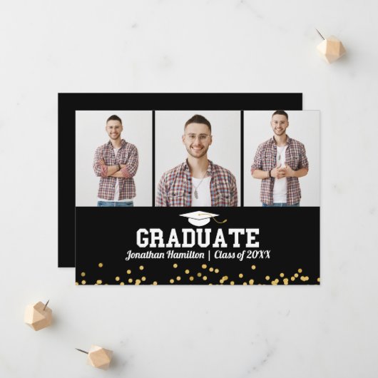 High School Afstuderen Aankondiging 3 Fotokaart (Voorkant / Achterkant in situ)