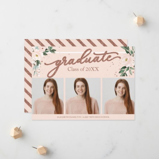 High School Afstuderen Aankondiging 3 Fotokaarten (Voorkant / Achterkant in situ)