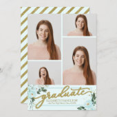 High School Afstuderen Aankondiging 4 Foto Bloemen (Voorkant / Achterkant)