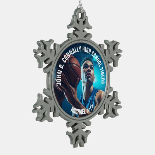 High School Basketball Player Photo Tin Sneeuwvlok Ornament (Links)