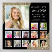 High School K-12 Fotocollage Zwart Goud Glitter Poster (Voorkant)