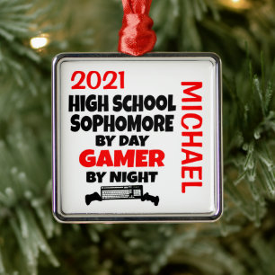 High School Sophomore speelt videospelletjes Metalen Ornament