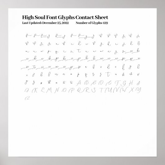 High Soul Font Glyphs Contactblad Poster (Voorkant)