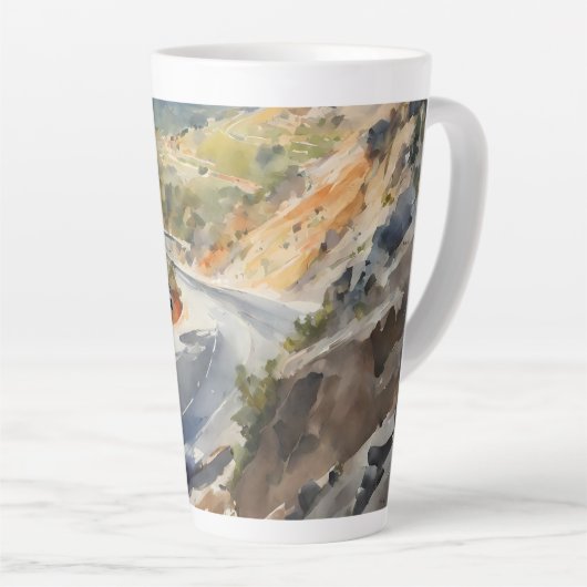 High-Speed avontuur in een levendig berglandschap Latte Mok (Rechterhoek)