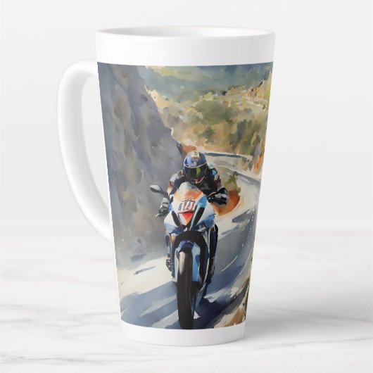 High-Speed avontuur in een levendig berglandschap Latte Mok (Linkerhoek)