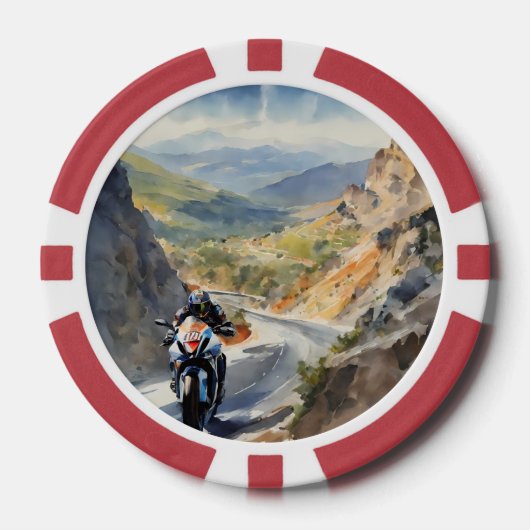 High-Speed avontuur in een levendig berglandschap Poker Chips (Voorkant)