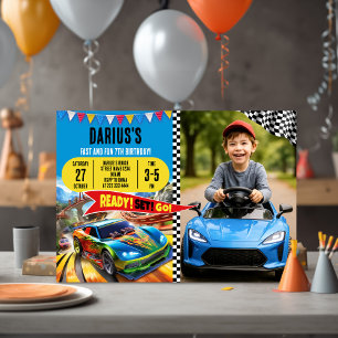 High-Speed Car Thema voor Jongensfeest met Foto Kaart
