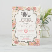 High Tea Baby shower Roze Bloemen Rustiek Kaart (Staand voorkant)