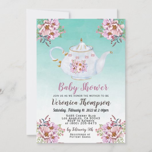 High Tea Party Baby shower uitnodiging (Voorkant)