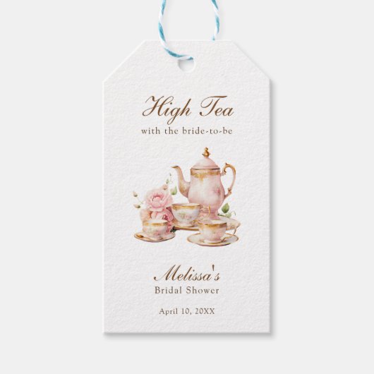 High Tea Pastel Gold Bridal Shower Cadeaulabel (Voorkant)